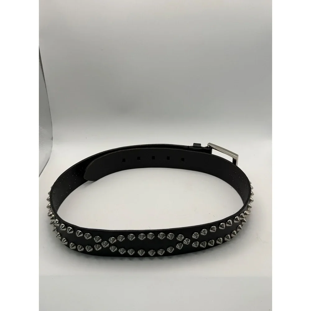 Amiee Lynn Black Genuine Leather Double Row Studded Belt Punk Rock Medium 114947
